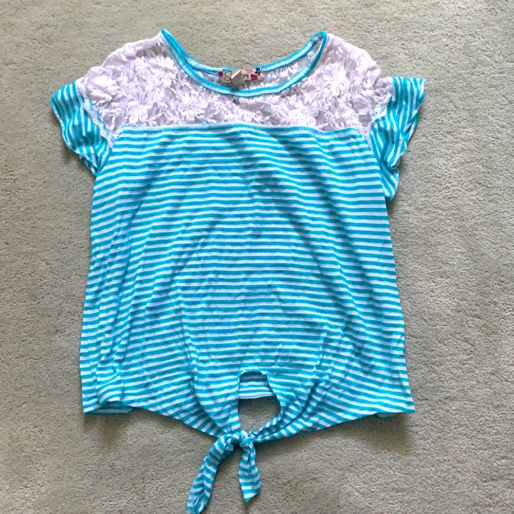 White and turquoise striped shirt